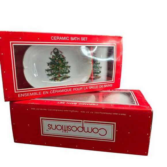 Christmas Tree Ceramic Bath Set - Soap Dish & Tumbler Two Sets JJ3980 - Picture 3 of 6